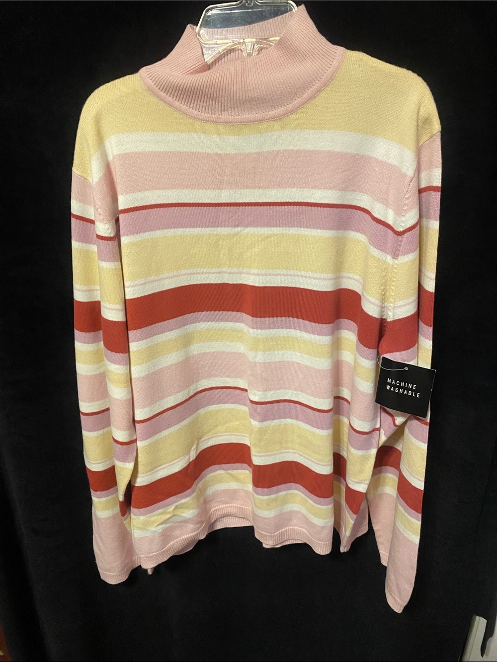 Sag Harbor Striped Turtleneck Sweater in Pink, Cream & Red